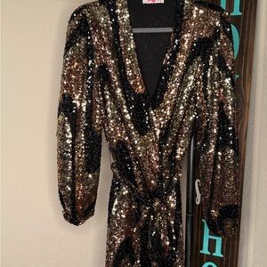 Buddy Love Sequin Mini Dress in Black and Gold